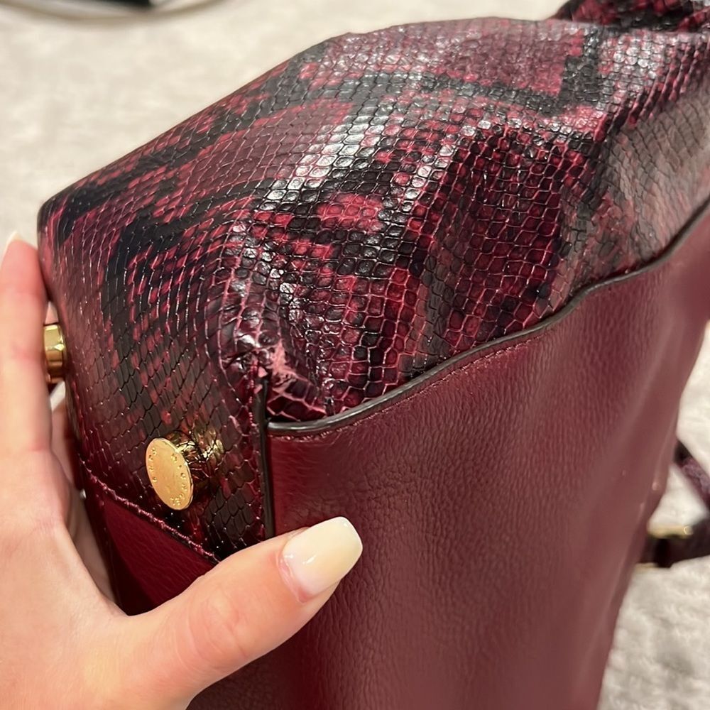 MICHAEL Michael Kors Riley Python-Embossed Satchel Bag in Merlot - Picture 8 of 16